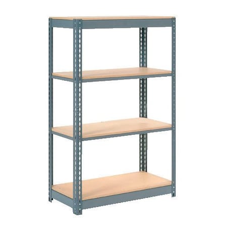 Global Industrial 4 Shelf, Heavy Duty Boltless Shelving, Starter, 96inW x 24inD x 84inH, Wood Deck 255130GY